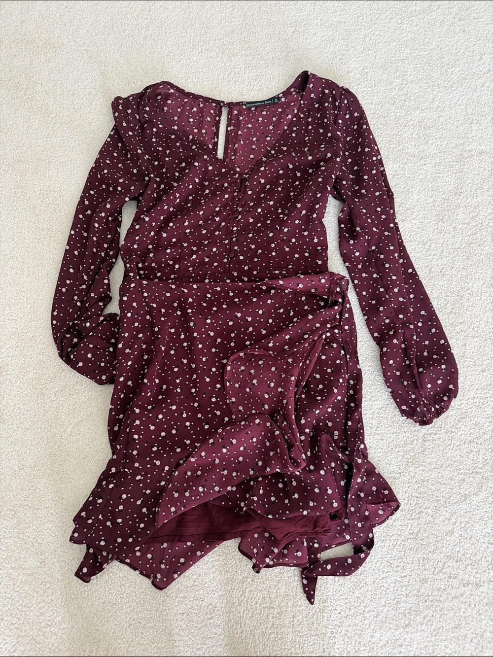 Women's Burgundy Floral Wrap Mini Dress